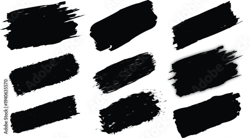 black paint brush strokes set grunge ink smear textured banner elements for design