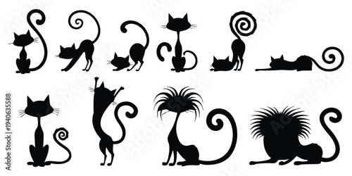 Whimsical Cat Silhouettes Collection - Feline Poses Vector Art