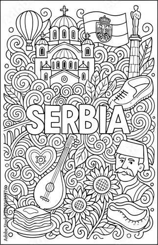 Serbia hand drawn vector illustration doodle art line art coloring page for kids