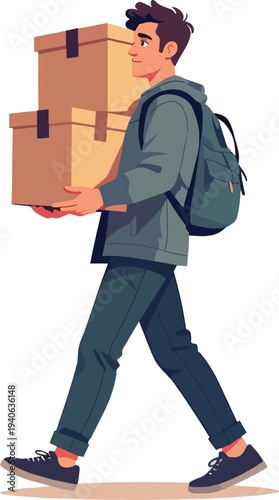 ragazzo trasloco di casa ufficio abitazione nuova vita vettoriale 