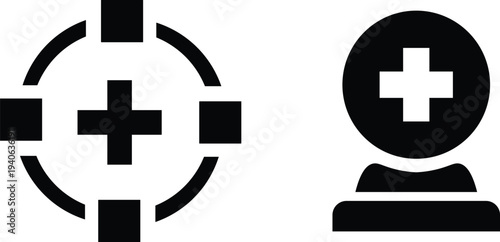 Black crosshair target and black medical cross person