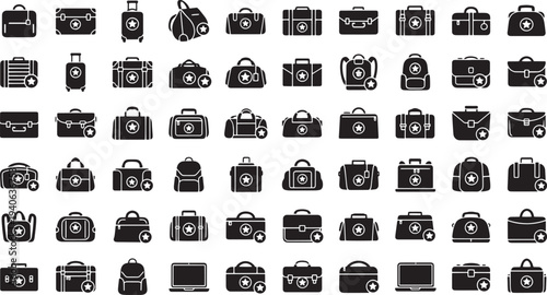 Collection of various camera icons arranged in a grid pattern on a clean white background showcasing different photography equipment and accessories
