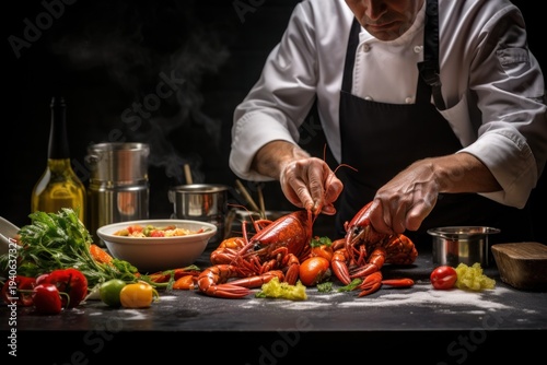 Chef cooks lobster
