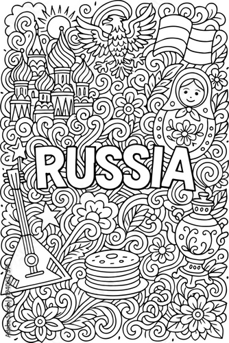Russia hand drawn vector illustration doodle art line art coloring page for kids