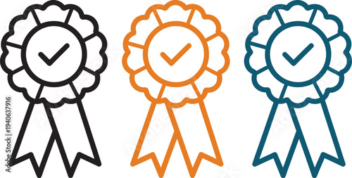 Three colorful ribbons with checkmarks on a white background
