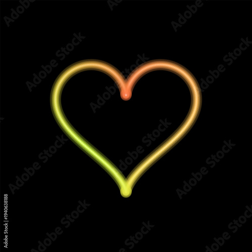 A warm glowing heart symbol displaying a yellow to orange gradient shines cheerfully in darkness