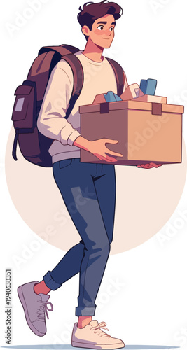 ragazzo trasloco di casa ufficio abitazione nuova vita vettoriale 
