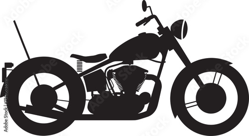 Classic vintage motorcycle silhouette vector illustration on transparent background, retro motorbike graphic