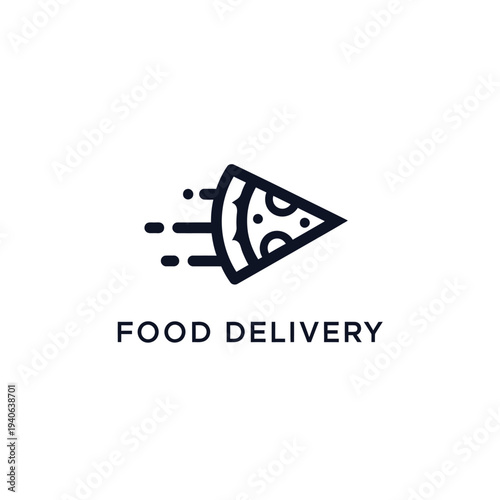 Abstract fast moving pizza slice line art logo for food delivery service