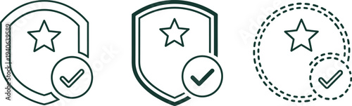 Three star rating icons with checkmarks in different line styles and colors
