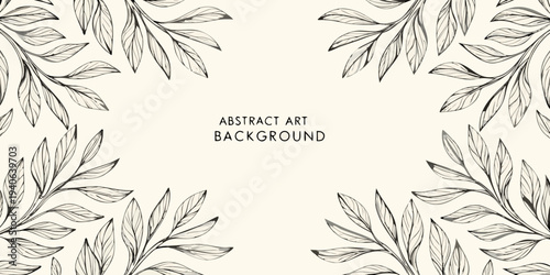 Delicate botanical frame with sketched leaves and neutral background