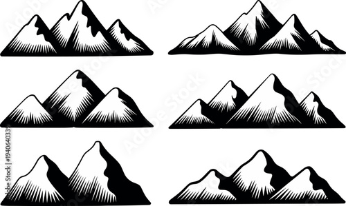 Dramatic black and white mountain range illustrations