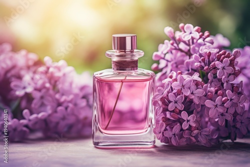 Perfume Bottle with Lilac Flowers