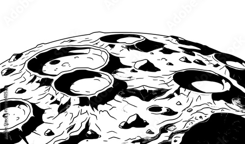 Realistic moon surface vector with craters and shadowed lunar terrain isolated on white