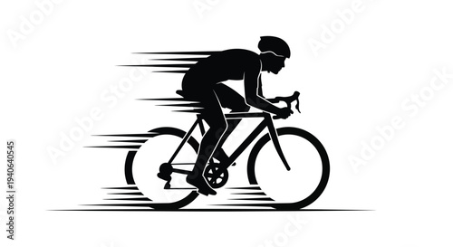 A cyclist in motion depicted as a stark black silhouette