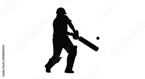 A cricket batsman in full swing captured in dark silhouette