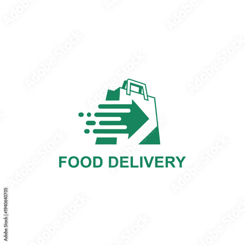 Food delivery shopping bag with fast arrow symbol for restaurant service