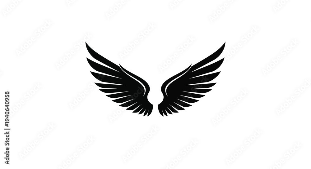 Fototapeta premium Elegant black wings displayed against a white background a striking silhouette