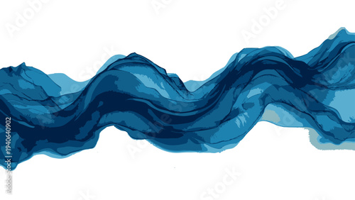 Vector abstract blue wave formation, symbolizing fluidity, motion, and the dynamic essence of water. a visual symphony of curves and gradients, evokes a sense of serenity.