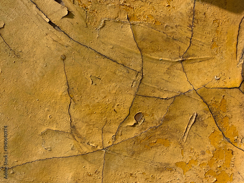 The image is of a wall with a lot of cracks and peeling paint