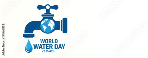 World water day logo with earth globe faucet