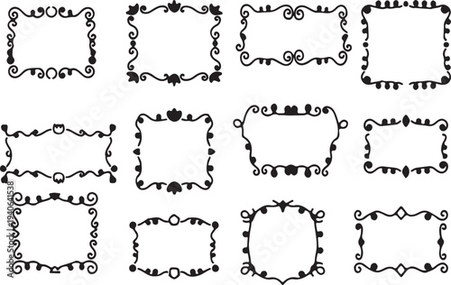 Collection of decorative rectangular frames with vintage floral elements