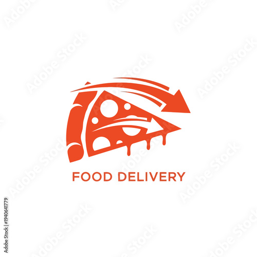 Pizza slice icon with speed arrows representing fast restaurant delivery service
