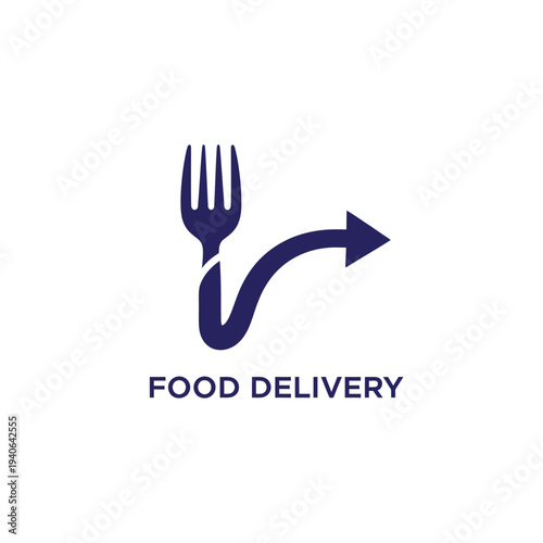 Dark blue fork icon with arrow pointer for direct food delivery service company