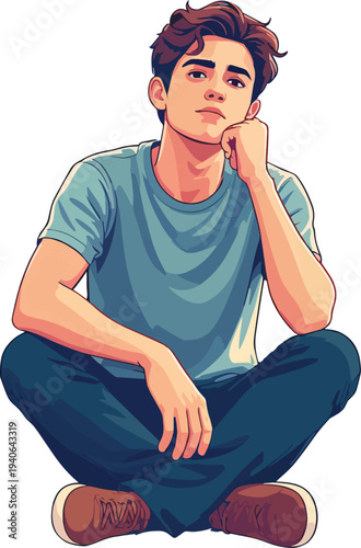 ragazzo triste pensieroso seduto che non sa cosa fare vettoriale 