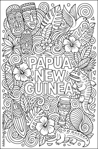 Papua New Guinea hand drawn vector illustration doodle art line art coloring page for kids