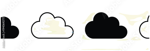 Collection of black and white cloud icons representing data storage and online services
