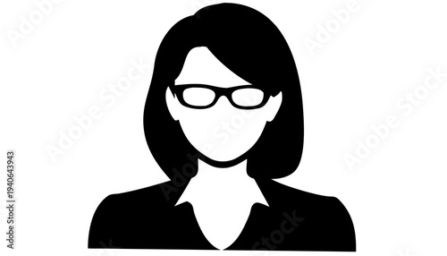 woman with glasses profile silhouette icon, clean black avatar, transparent background