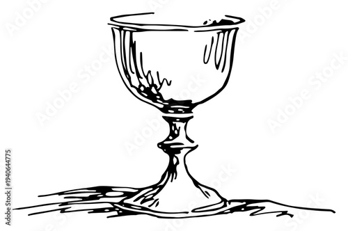 Artistic vector drawing of a holy grail chalice for communion in minimalist line art style
