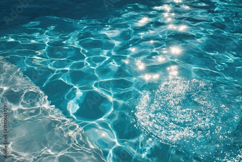 Sparkling Blue Water Surface with Sunlight Reflections and Ripples.