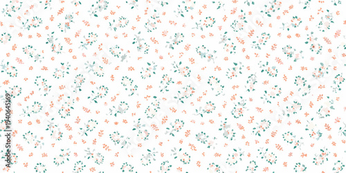 Delicate floral pattern with small pastel blossoms on a white background