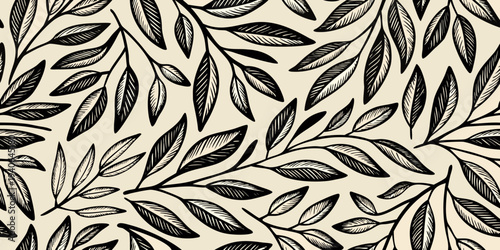 Elegant botanical illustration featuring delicate overlapping black branches and leaves