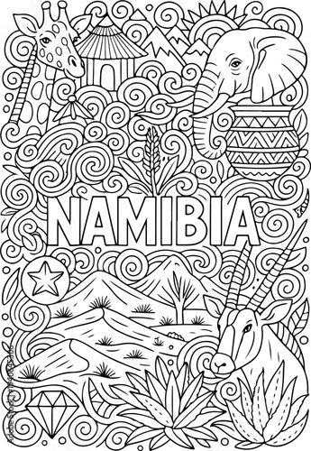 Namibia hand drawn vector illustration doodle art line art coloring page for kids