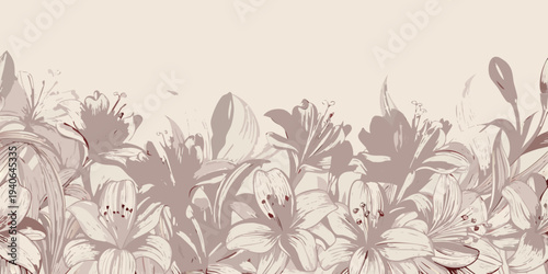 Delicate floral arrangement of lilies in a muted monochromatic palette