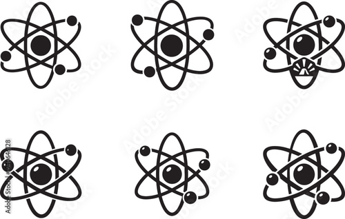 Atom icon and atom symbol vector set for science, physics and education design, editable EPS file.
