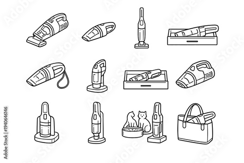 Proportions travel pet clean practical icon vector icons vacuum body variant