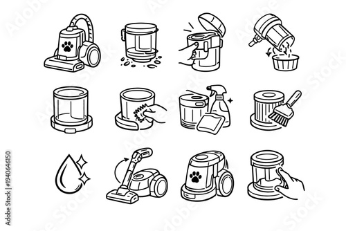 Vector vacuum icon pet inner practical modern concept canister form icons build