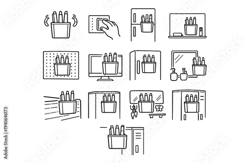 Outline use whiteboard icon modern vector placement magnetic pen balanced structure holder