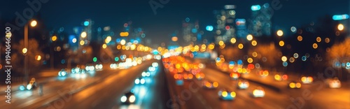 Blurred motion of city lights at night creating an abstract and vibrant urban landscape.