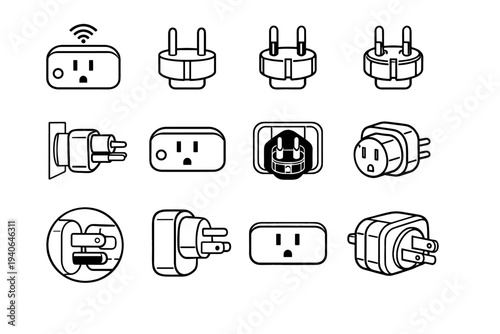 Silhouette shape connector icons electrical vector icon outline clean smart rear plug
