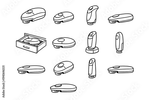 Opener tool feature minimal modern cordless size silhouette vector icon proportions travel
