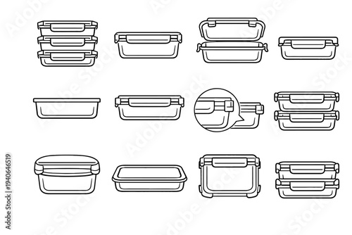 Food lightweight seal silhouette icon vector kitchen plastic modern edges container box