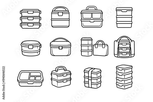 Portability container lifestyle clean structural use icons slim profile icon stackable vector