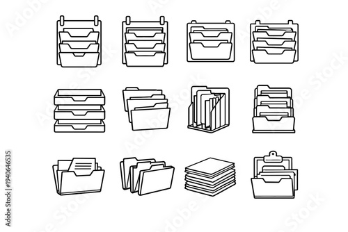 Workflow arrangement organizer refined document silhouette icon door layout paperwork vector pockets