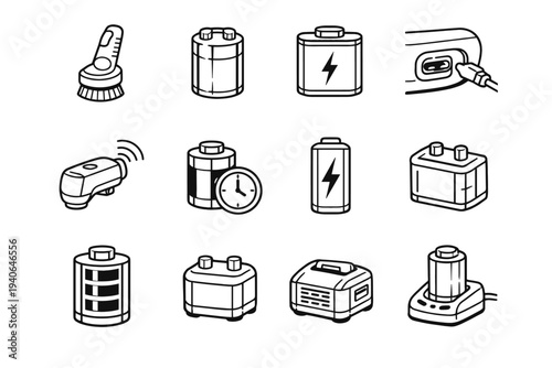 Cordless operation form icon cell compact icons brush battery integrated cleaning vector