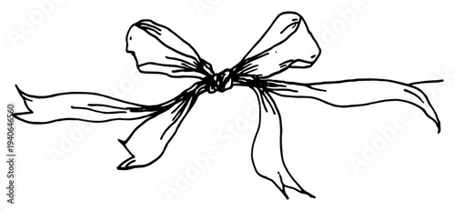 Hand drawn sketch of an elegant tied ribbon bow in line art style